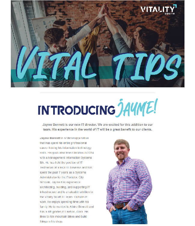 Screenshot of Vital Tips Newsletter April 2022