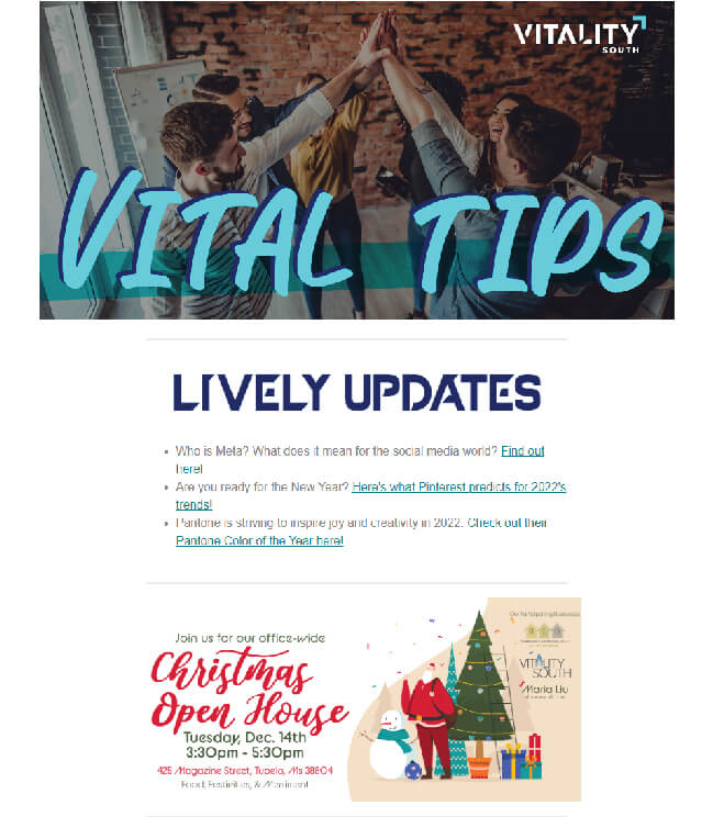 Screenshot of Vital Tips Newsletter December 2021