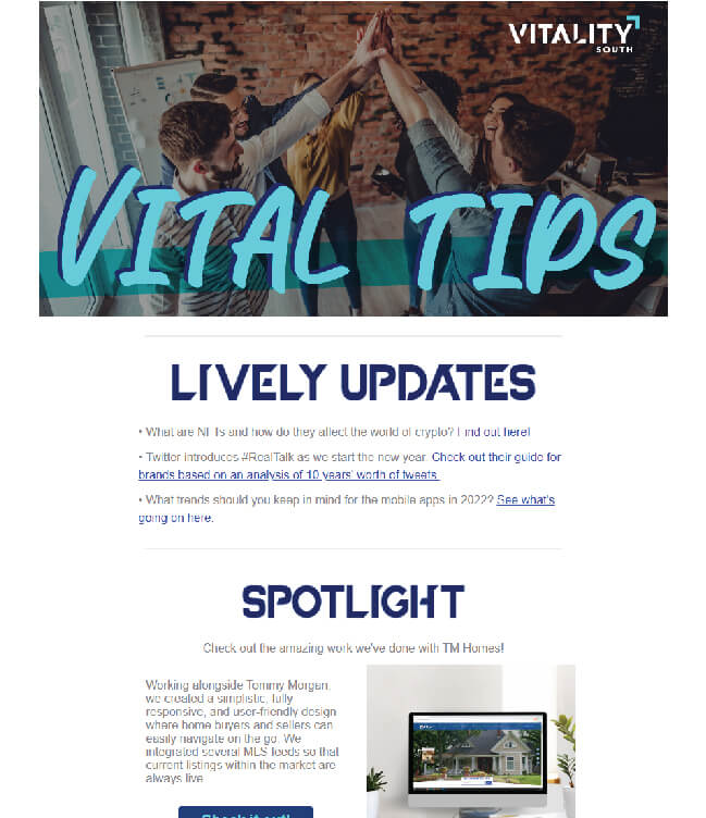 Screenshot of Vital Tips Newsletter January 2022
