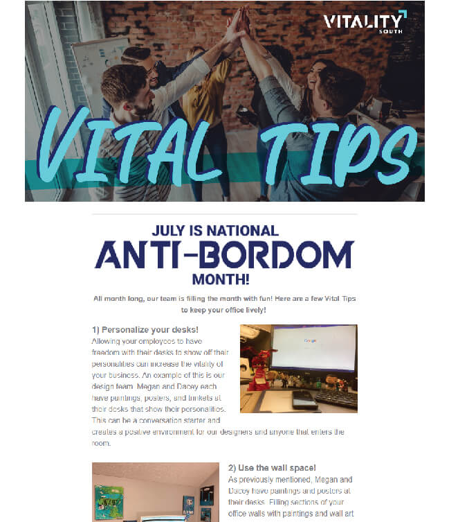 Screenshot of Vital Tips Newsletter July 2022
