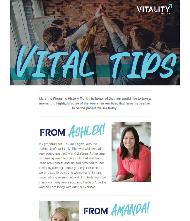Screenshot of Vital Tips Newsletter March 2022