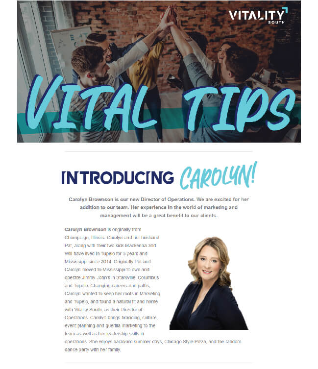 Screenshot of Vital Tips Newsletter May 2022